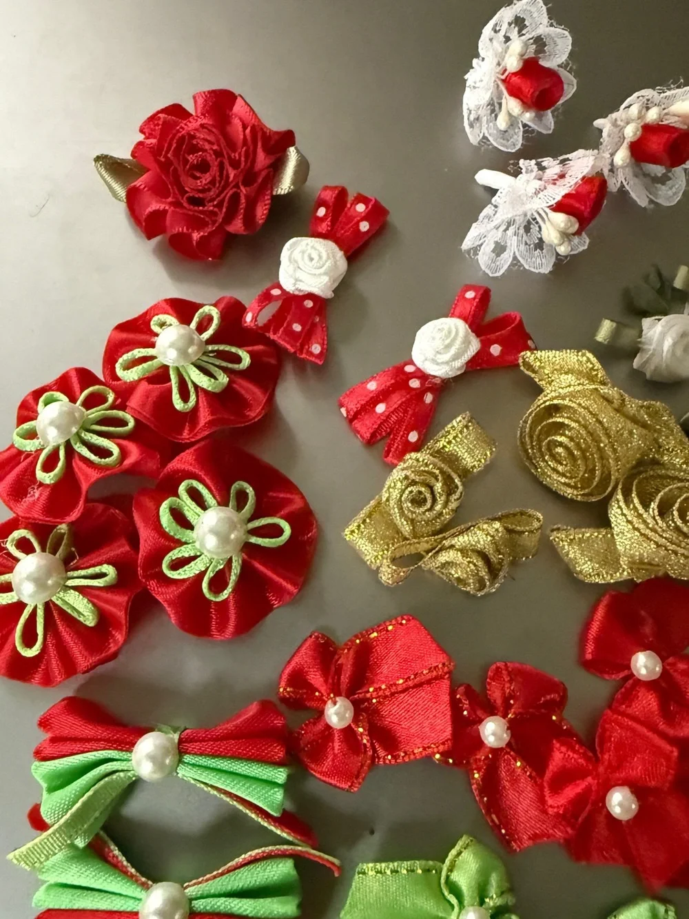 Vintage Satin Ribbon Rose Bow Craft Embellishment Lot
